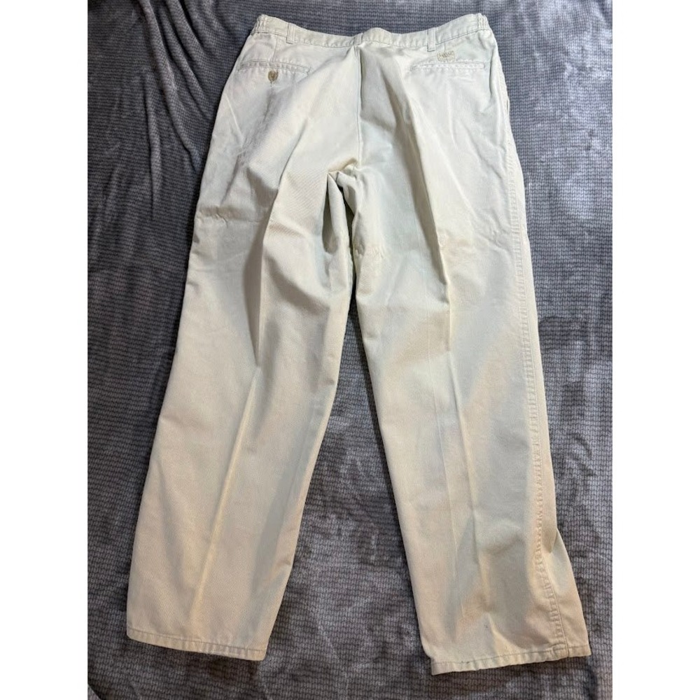 Savane Mens Pleated Front Chino Pants Stone Beige Cotton Twill Trousers 34X29 - Picture 4 of 8